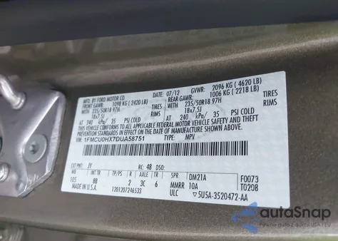 2013 Ford Escape Sel из США, поврежденный, VIN 1FMCU0HX7DUA58751